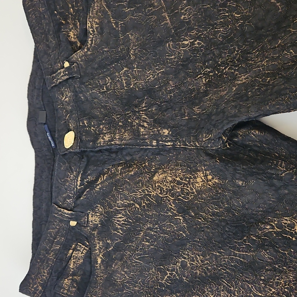 Boston Proper Jeans Wear Textured Black Gold Stretch Flare Leg Jeans Size 14 - Picture 3 of 10